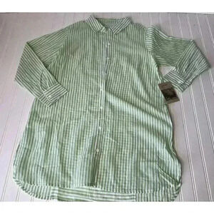 Habitat Clothes to Live In Green Striped Tunic Top Medium Shirt Women NEW 6